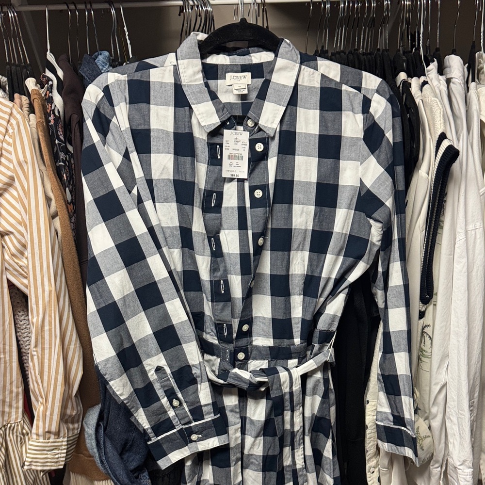 J.Crew Checkered Navy and White Dress